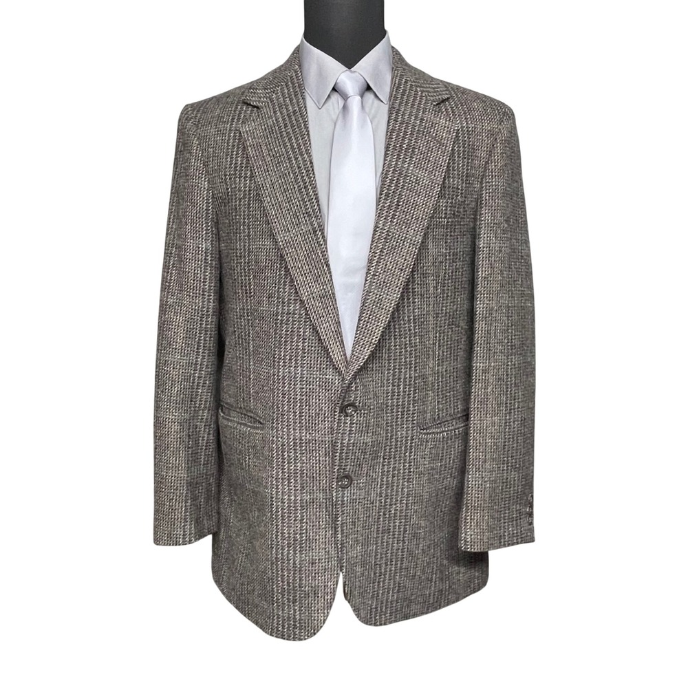 Vintage Haggar Imperial Sport Coat Men 42L Brown Plaid Wool USA Classic Heritage